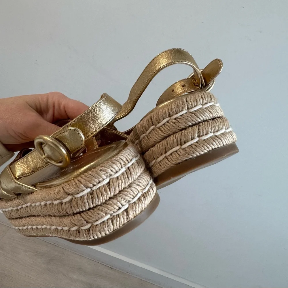 Prada Strappy Gold Leather Platform Espadrilles‎ Size 37.5